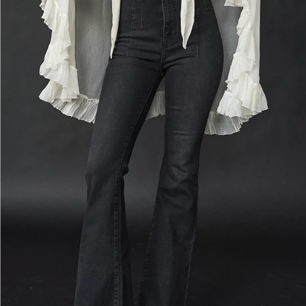 Free People Black Flare Wide Leg Jeans